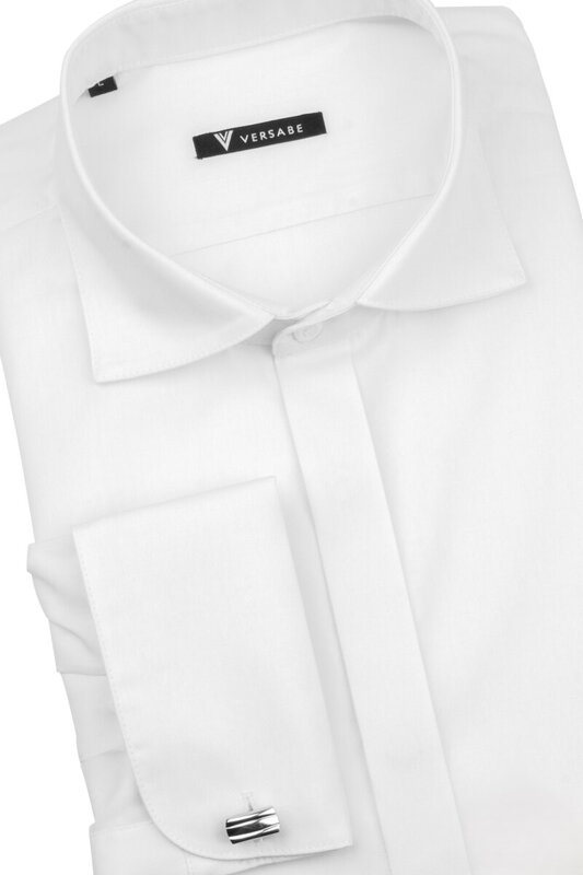 Klasická bílá matná košile s krytým zapínáním ve střihu SLIM FIT VS-PK-1715